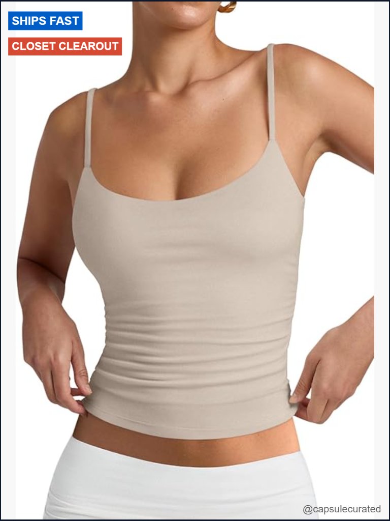 Double Lined Scoop Neck Tank Top With Adjustable Straps Sleeveless Cami
